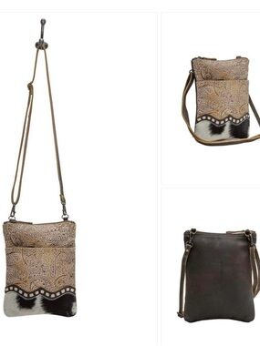 Myra Bag Paisley-Embossed Crossbody with Black-and-White Hair-On Accent